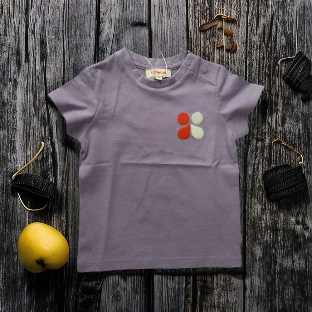 Catimini Unisex Cotton Purple T-Shirt With Shoulder Buttons - 6 Months