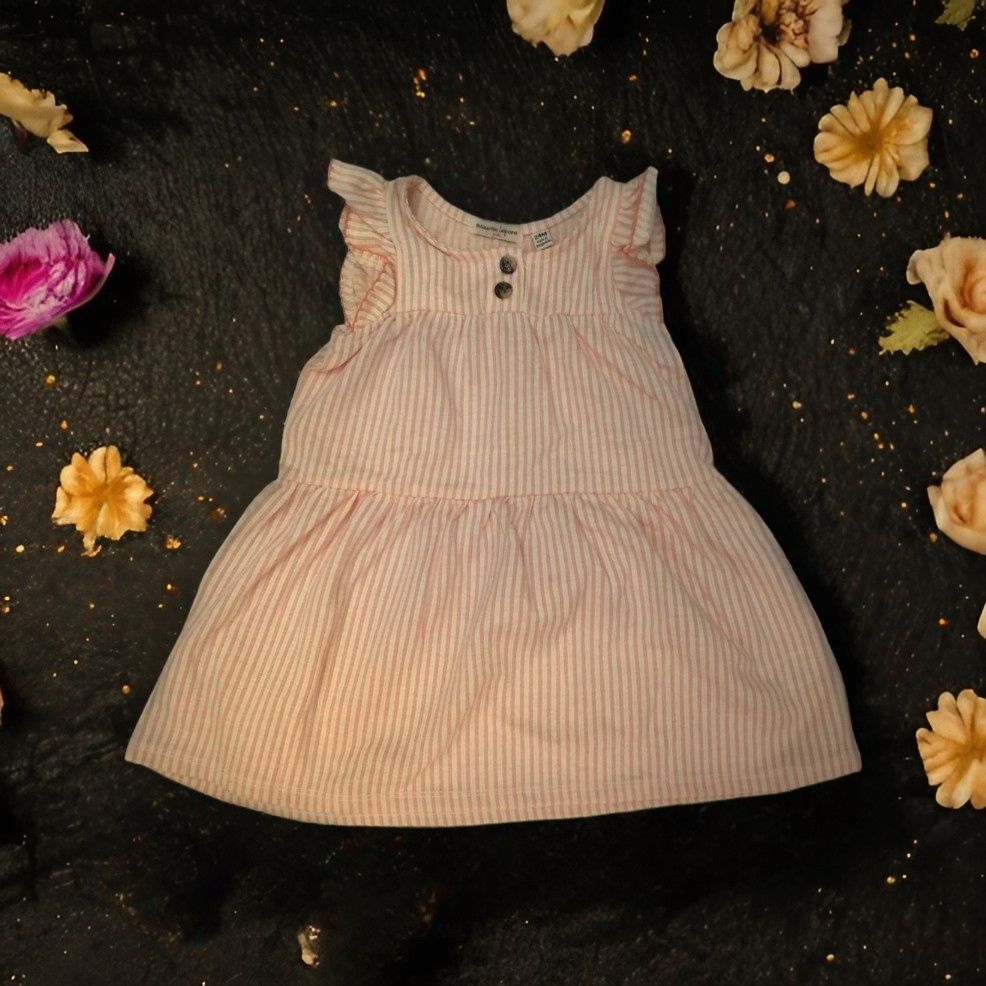 Girls Sleeveles Striped Peach Dress - 24M