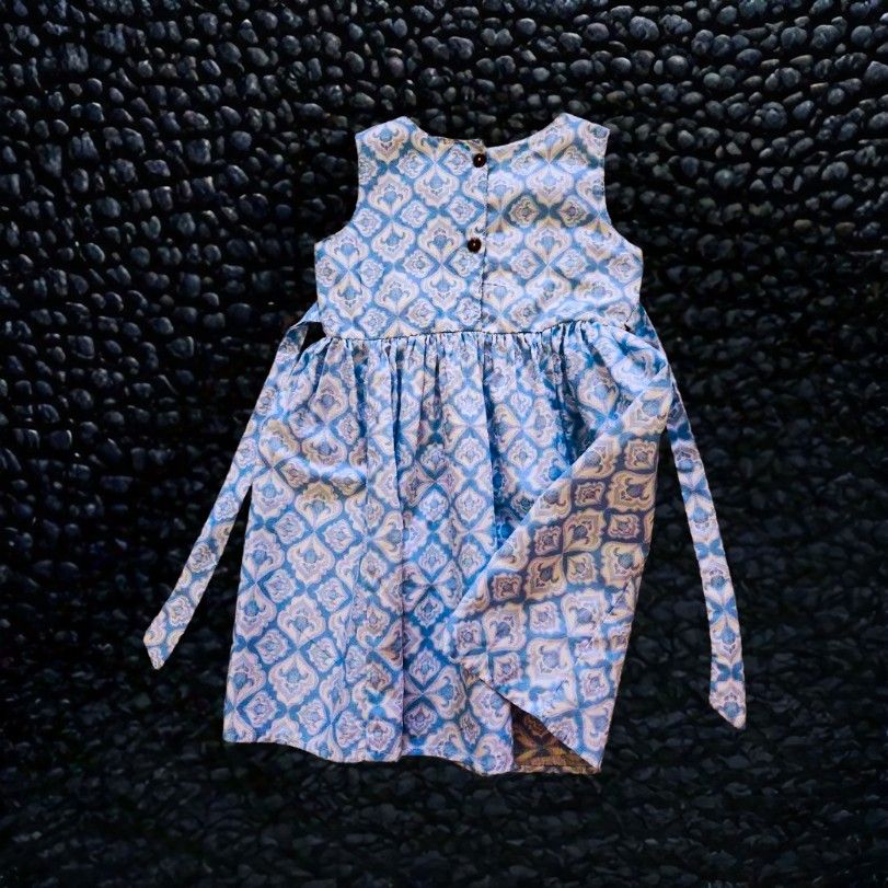 Girls White/Blue Cotton Frock Dress - Age 2-3