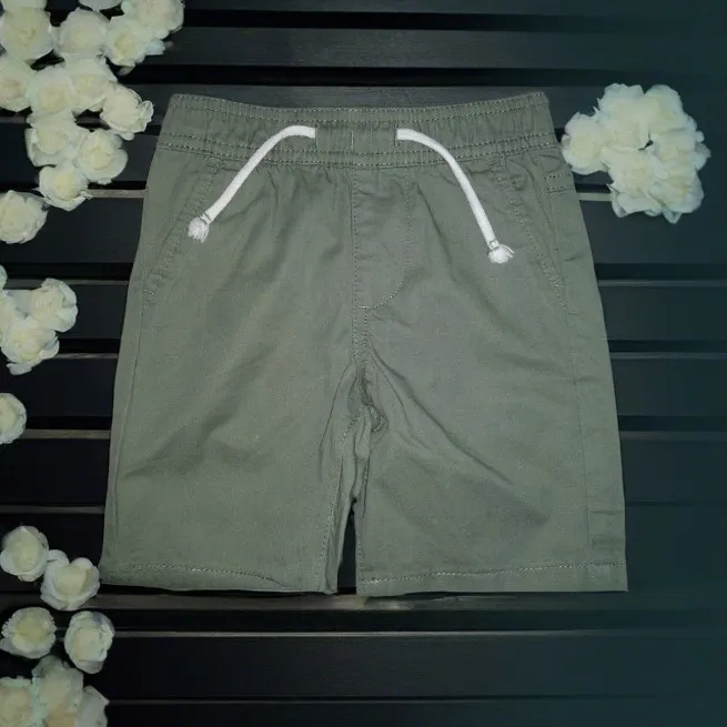 Boys Cotton Army Green Short Pants - 3-8 Months