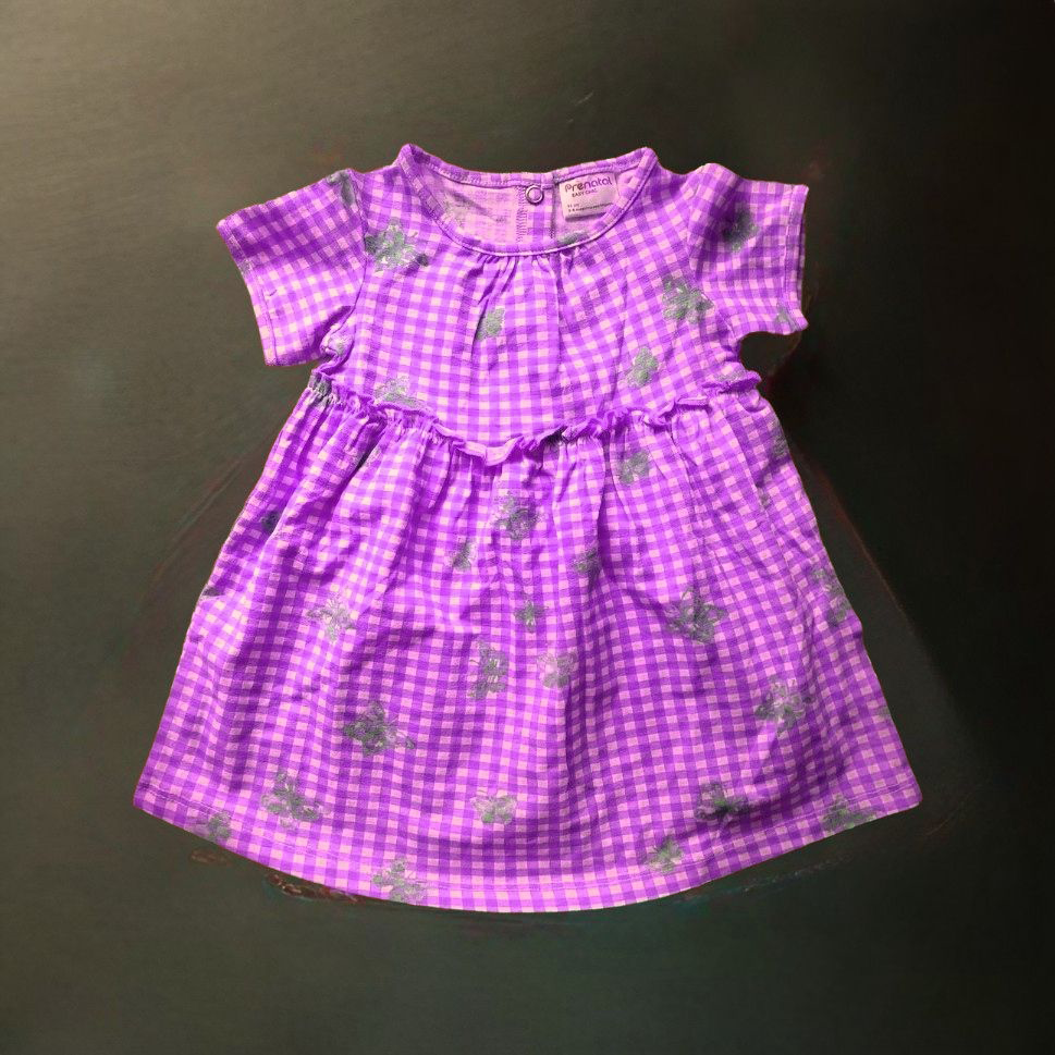 Baby Girls Pink Cotton Checked Dress - 3-6 Months